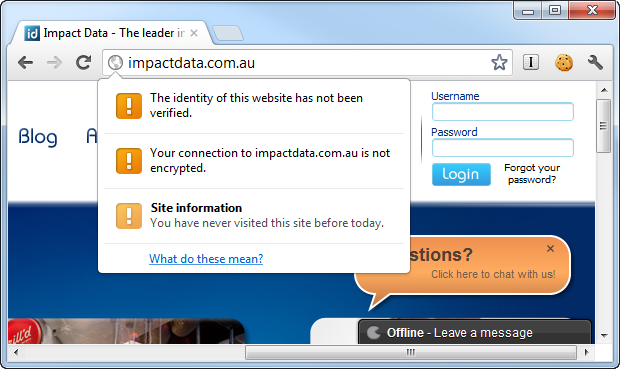 Impact Data website with logon and no TLS