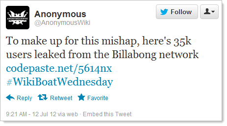 @AnonymousWiki claiming credit for the Billabong breach