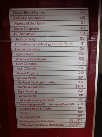 Directory showing no suite 106 listed