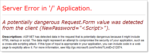 Request validation firing on the password field