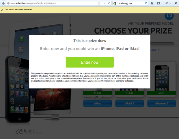 aldaniti.net and Apple products that can be "won"