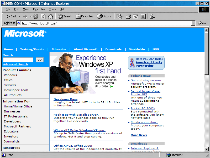 microsoft.com loaded in Internet Explorer 5