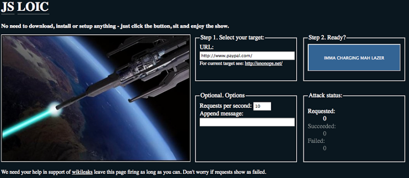 The JS LOIC interface