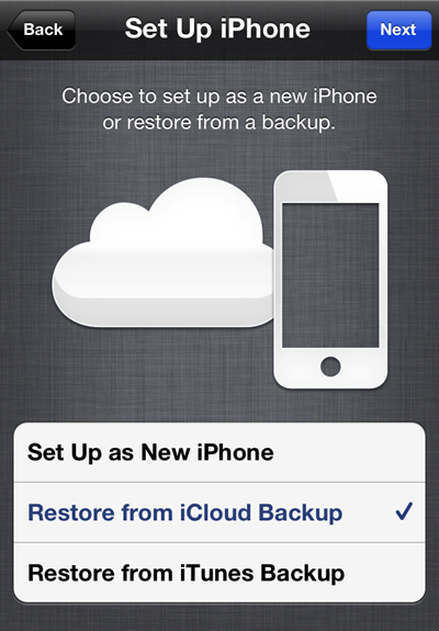 Restoring an iPhone from iCloud