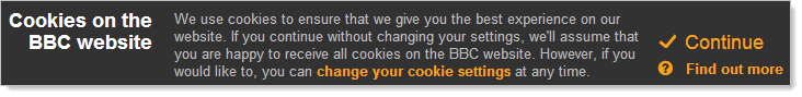 We use cookies to ensure that we give you the best experience on our website. If you continue without changing your settings, we'll assume that you are happy to receive all cookies on the BBC website. However, if you would like to, you can change your cookie settings at any time.