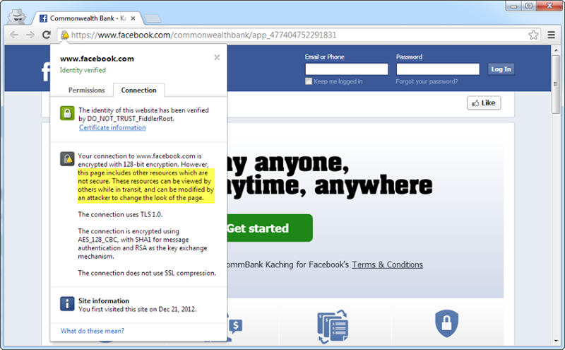 Mixed mode HTTP / HTTPS on the Facebook Kaching app