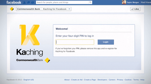 Entering your PIN into the Kaching app served by Facebook