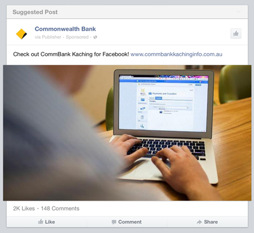 CommBank Kachine advert on Facebook