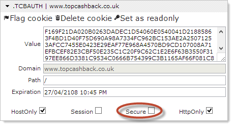 Auth cookie not marked as "secure"