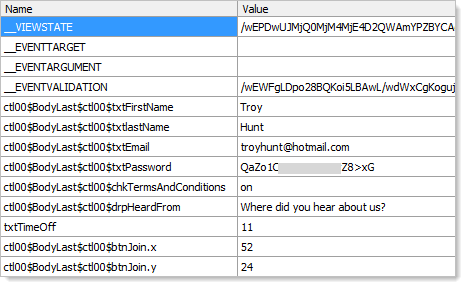 Registration data sent in plain text