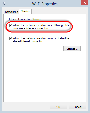 Allow other network users to connect through this computer’s Internet connection