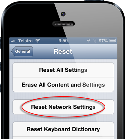 "Reset Network Settings" on the iPhone 5