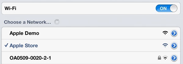 My iPad connected to the insecure "Apple Store" network on instruction from the Genius