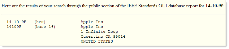 Apple shown to own the OUI of the device that connected to "Apple Demo"