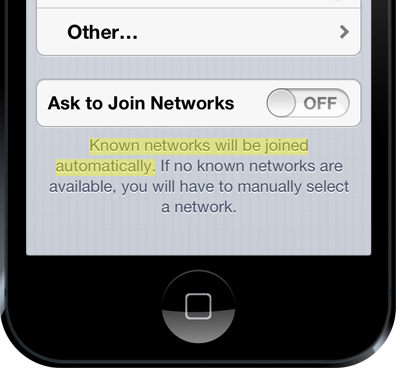 iPhone stating that "Known networks will be joined automaticaly"