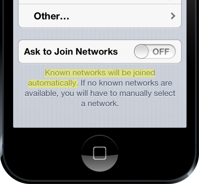 iPhone stating that "Known networks will be joined automaticaly"