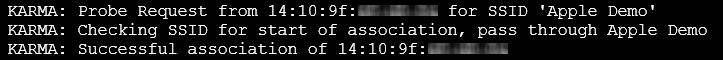 Probe requests for the SSID named "Apple Demo"