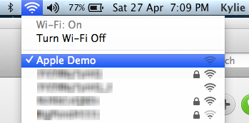 My wife's MacBook Air connected to the "Apple Demo" rogue network