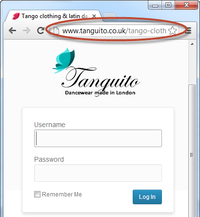 Tanguito dancewear logon with no HTTPS