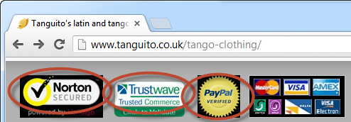 Tanguito dancewear with Norton and Trustwave logos