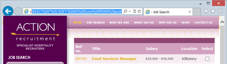 Action Recruitment with SQL in the query string