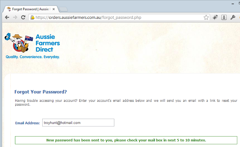Aussie Farmers Direct disabling accounts on password reset
