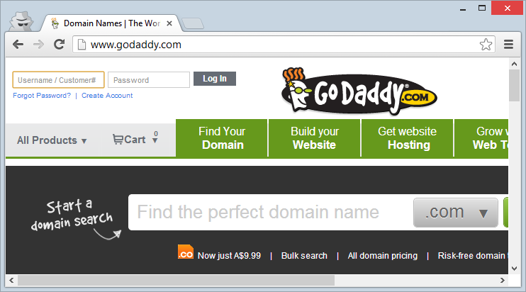 GoDaddy login page loaded over HTTP