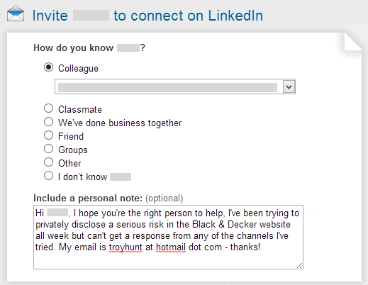 Contacting via LinkedIn