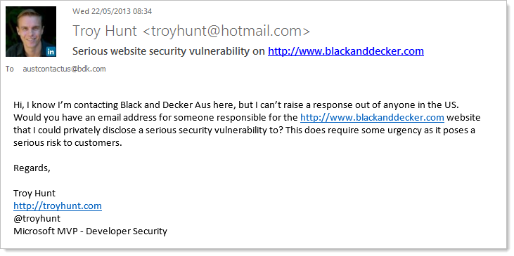 Second email to Black and Decker