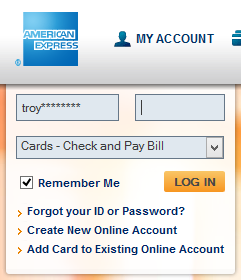 The American Express website pre-populating the username on return