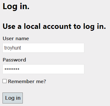 Logging in to a sample ASP.NET application