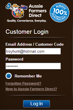 Logging in to Aussie Farmers Direct