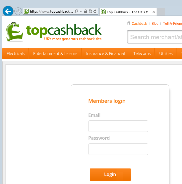 Dedicated login page loaded over HTTPS