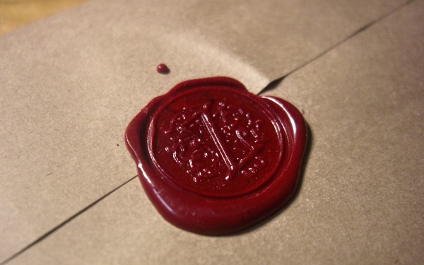 A classic wax seal on an envelope
