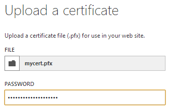 Uploading the newly generated .pfx into Azure