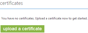 List of certificates currently loaded into the web site (empty)