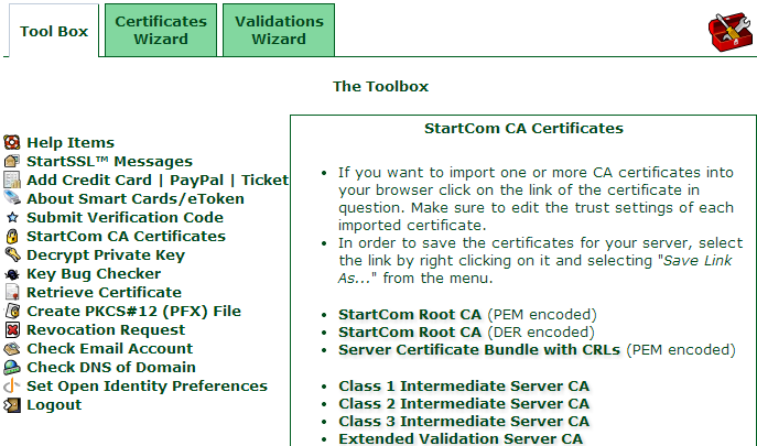 Saving the StartSSL intermediate certificate