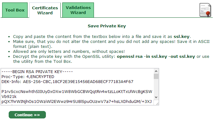 The generated private key