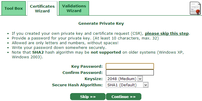 Generating a private key for the cert