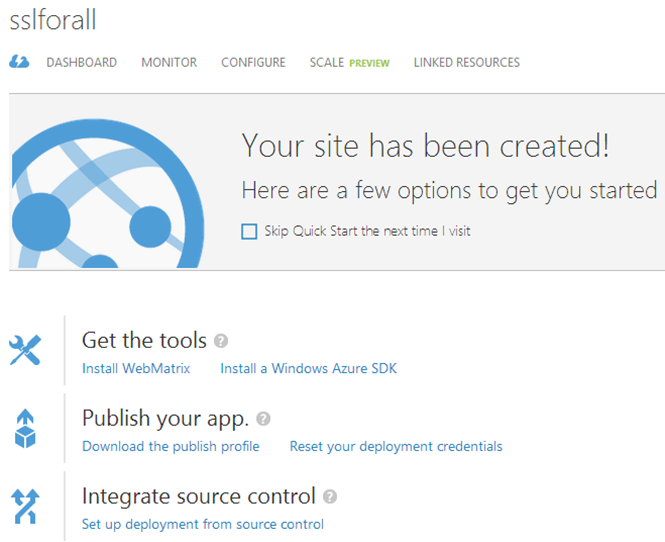 The Azure website overview page