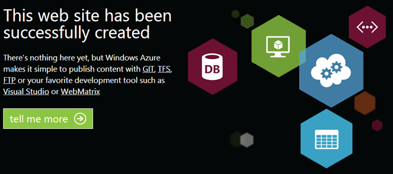 The default Azure web site screen