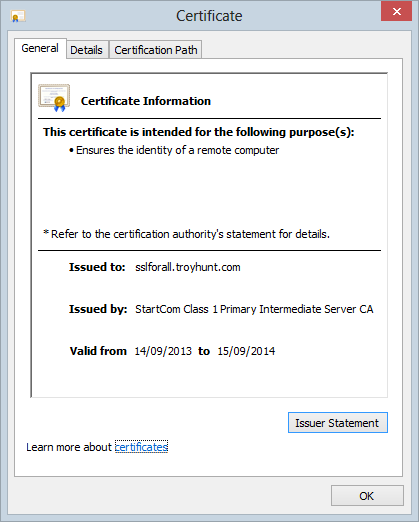 The new certificate loaded successfully into the browser