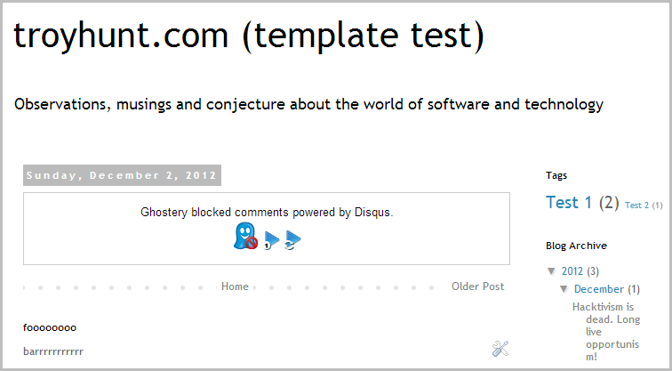 Ghostery klling a vanilla Blogger template