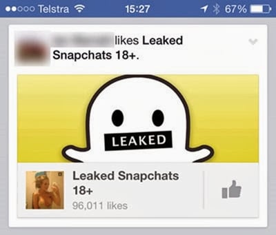 [redacted friend] likes "Leaked Snapchats 18+"