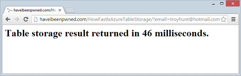 Table storage result returnd in 46 milliseconds