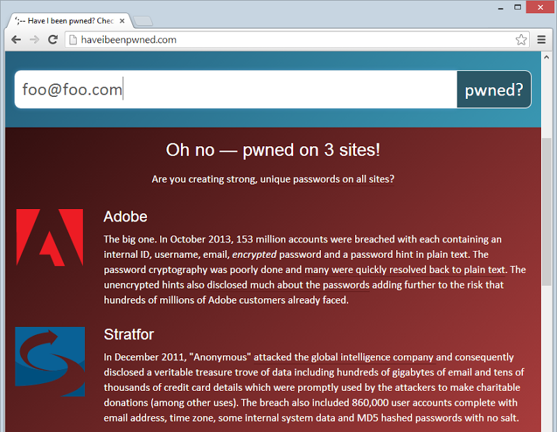 Showing Adobe and Strafor breach result