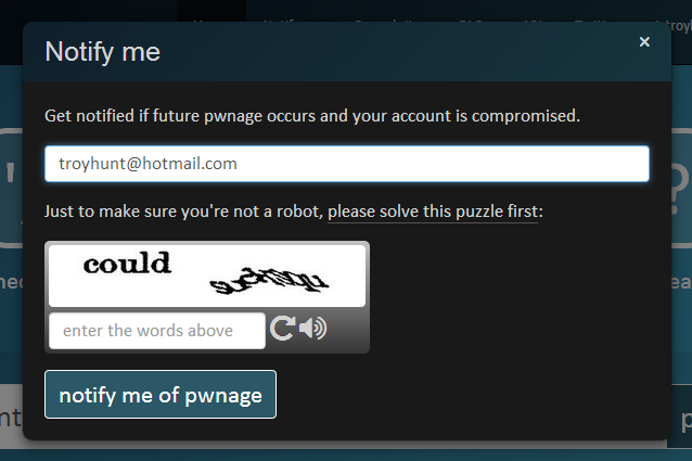 Entering email address and CAPTCHA