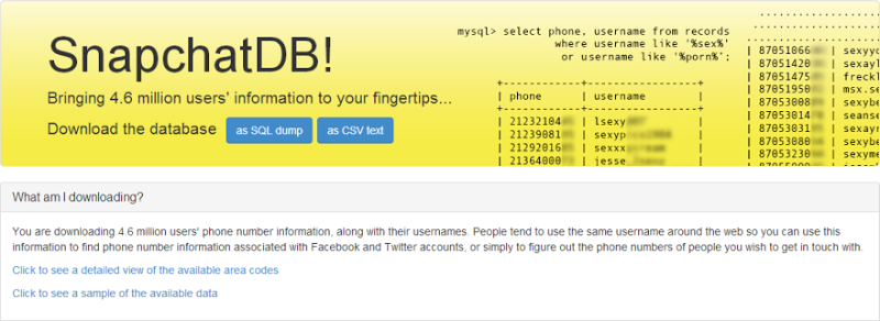 Screen shot of SnapchatDB