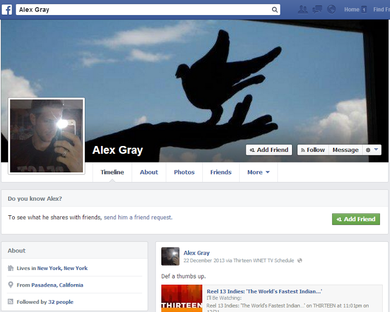 Alex Gray's Facebook profile