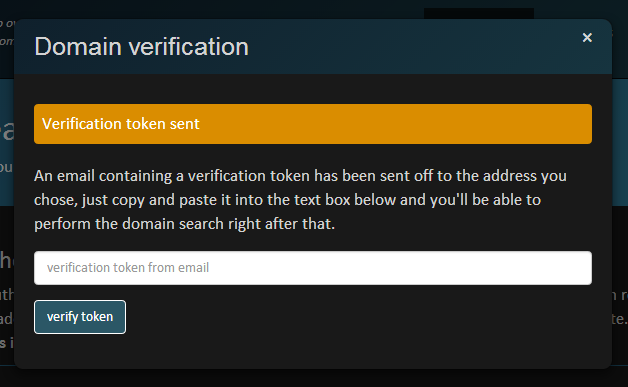 Verification token sent to email needs to be entered